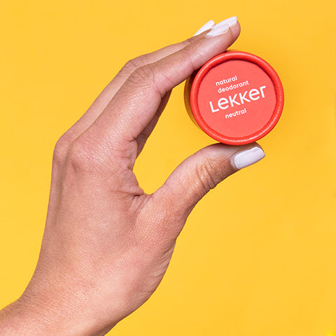 The Lekker Company eco-friendly milieuvriendelijk plasticvrij natuurlijk duurzame deodorant spuitvrij smeerbaar plastic-vrij Utrecht Nederland rood oranje red orange neutral neutraal geurloos